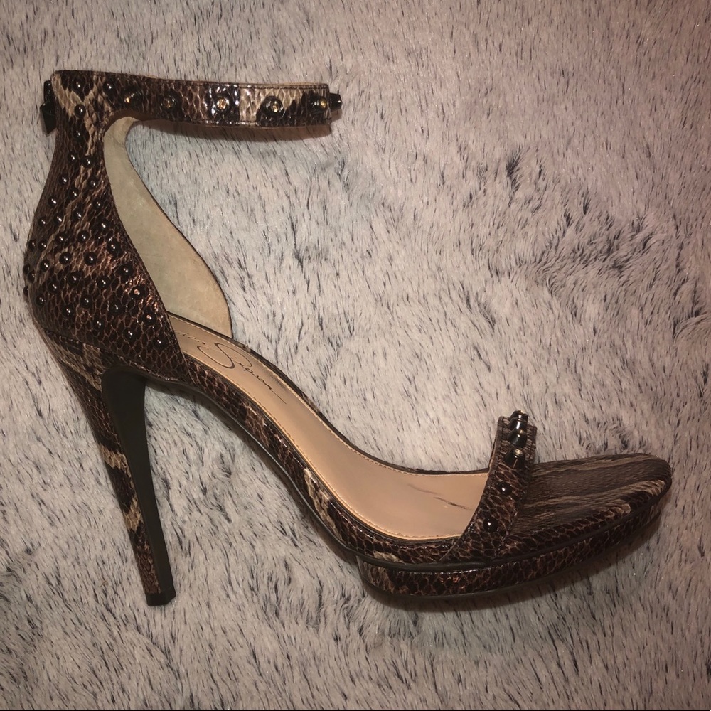 Taupe/Brown snake print heels